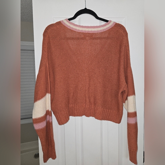 Women's American Eagle Rust Brown & Pink Cropped Cardigan Size Large - Picture 6 of 6